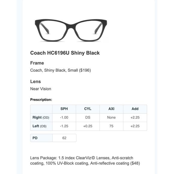 Coach HC6196U Shiny Black Women’s Eyeglasses NWT - Picture 3 of 3